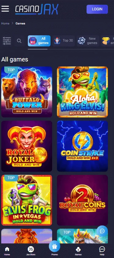 CasinoJax mobile browser games area